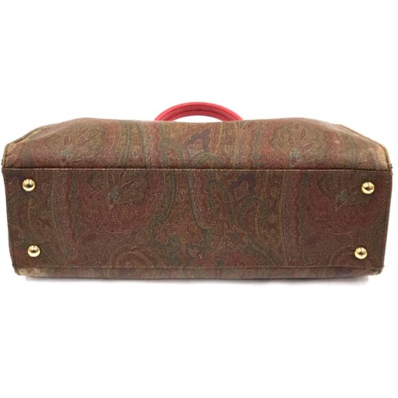 Etro (Authentic) Paisley Print Coated Canvas & Coral Pink Leather Large Bag VGUC - Picture 4 of 12